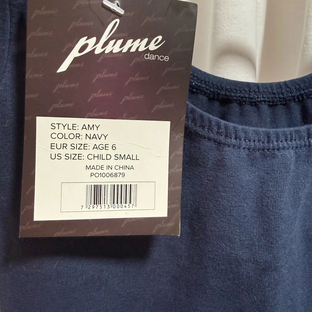 Plume Navy Short-Sleeve Girls Scoop Neck Leotard
